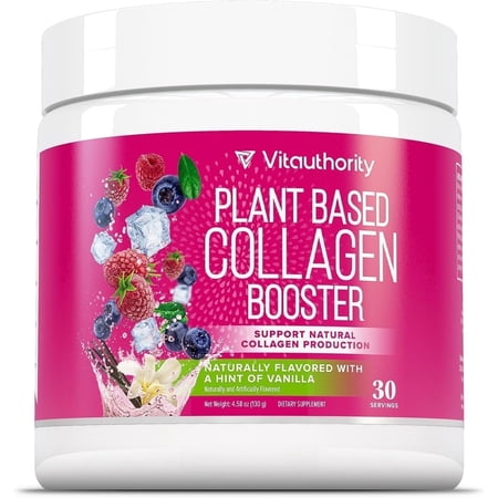 Vitauthority Plant-Based Collagen Beauty Dietary Supplement Powder, Vegan Collagen Builder with Hyaluronic Acid, Vanilla, 30 Servings