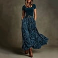 thumbnail image 2 of ZQUUVOU Women's Paisley Print Maxi Dresses Square Neck Short Sleeve High Waist Flowy Boho Velvet Elegant Swing Dress Blue, 2 of 8