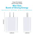 thumbnail image 3 of Cargador USB C Inibak PD de 20 W, adaptador de corriente para teléfono x2, blanco, 3 of 7