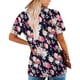 thumbnail image 3 of Camiseta floral con cuello en V y dobladillo con volantes para mujer Camisas cortas holgadas Blusa corta plisada, 3 of 5