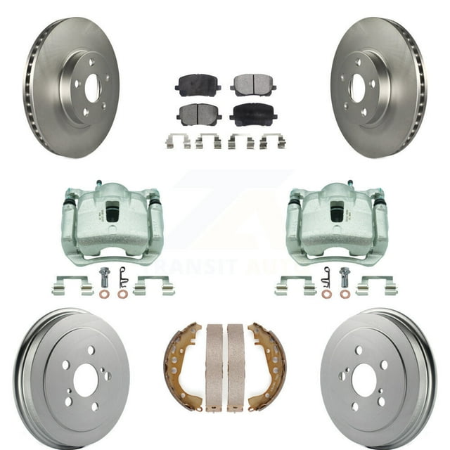 Transit Auto Front Rear Disc Brake Caliper Coated Rotors Drums Semi-Metallic Pads Kit (8Pc) for Car Toyota Corolla KCG-100395P