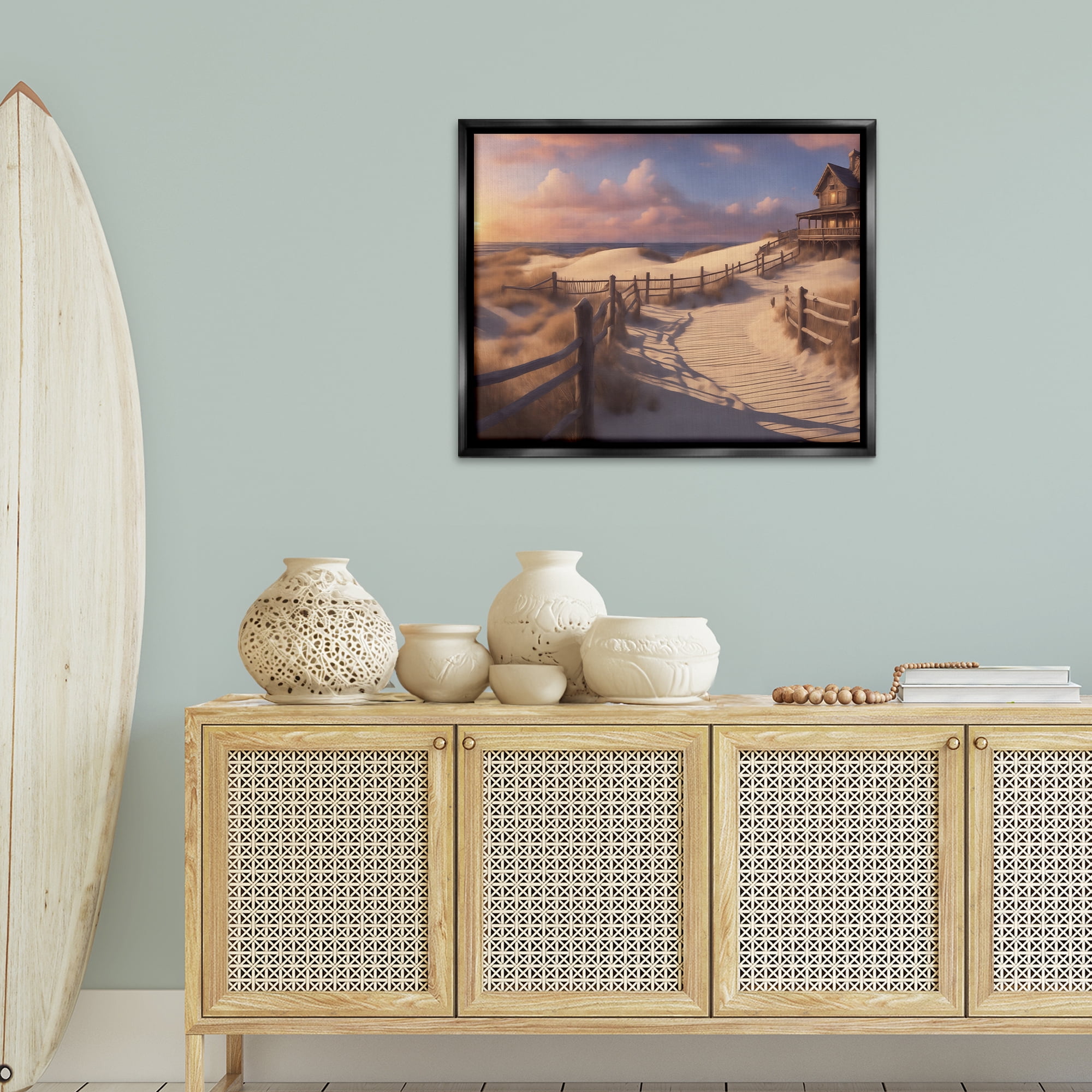 Stupell Industries Hampton Dunes Landscape Nautical & Beach Painting Black Floater Framed Canvas Art Print Wall Art, 31 x 25