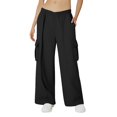thumbnail image 2 of Riecok Cargo Sweatpants for Women High Waist Button down Wide Leg Solid Color Workout Lounge Trousers with Pockets, 2 of 4