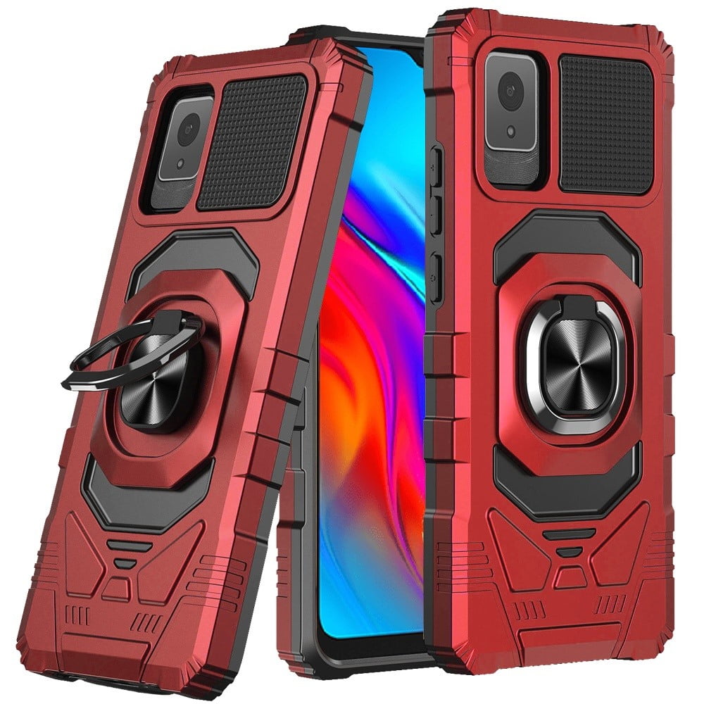 For TCL K24 Hybrid Dual Layer with 360° Rotate Magnetic Ring Stand Holder Kickstand TPU Rugged PC Shockproof Cover ,Xpm Phone Case [ Red ]