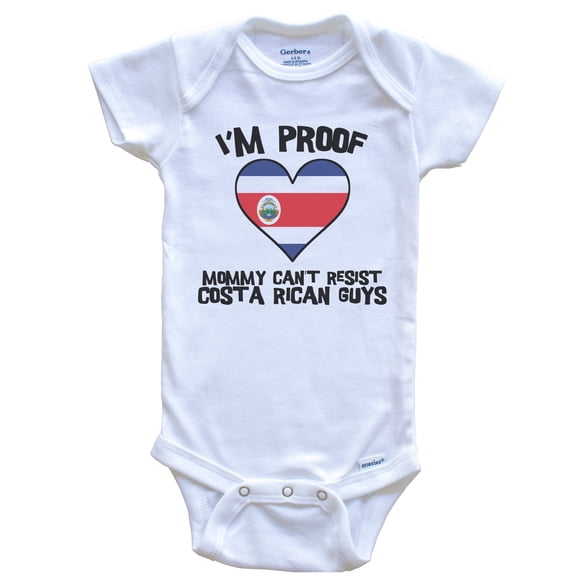 I'm Proof Mommy Can't Resist Costa Rican Guys Costa Rica Flag Heart Baby Bodysuit, 0-3 Months White