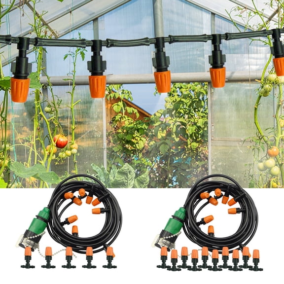 Danhjin Sprinkler, 1/4-inch Mist Irrigation Kits with 32ft Distribution Tubing, Plant Watering System with 10PCS Misters for Garden Greenhouse