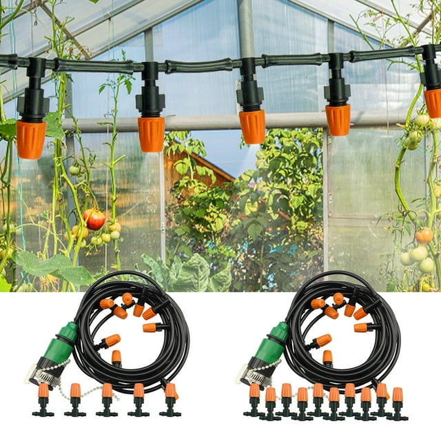 Jiaeri 1/4 Inch Mist Irrigation Kit,Plant Watering System with 32ft Distribution Tubing,Adjustable Misters for Garden,Greenhouse,Patio Misting Cooling
