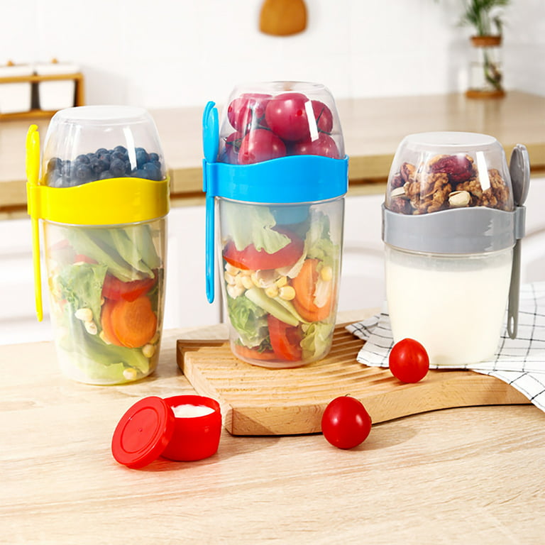 Double Layer Breakfast Cups Oatmeal Container Jars Practical Plastic  Multicolor Leak Proof 870ml/1070ml With Spoon