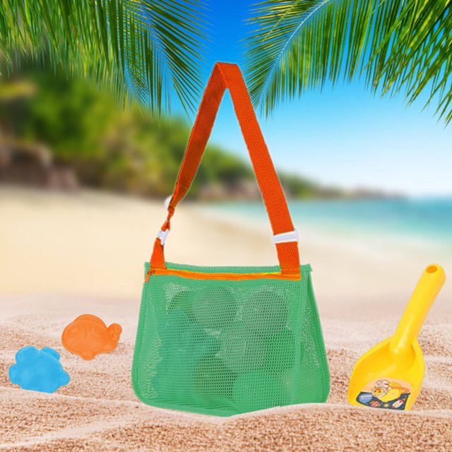 Bolsa De Juguetes Bolso de playa de malla Bolso de mano estilo Ins lindo Bolso de recolección para exteriores (naranja verde)
