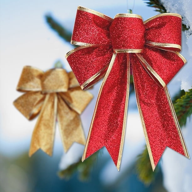 Lazos De Tela Con Purpurina Para Navidad – Pack De 5, Color Rojo, 25x20 Cm, Decoración Para Regalos Y árbol