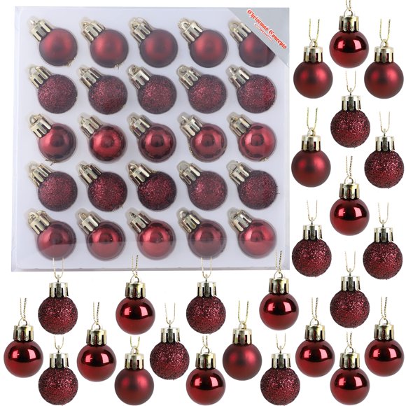 Christmas Concepts® Pack of 25-25mm Mini Christmas Tree Baubles - Shiny, Matte & Glitter Decorated Ornaments