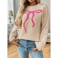 thumbnail image 4 of Womens Cute-Bow Knit Sweater Y2K Long Sleeve Crew Neck Knitted Pullover Sweater Loose Fit Casual Jumper Tops  L, 4 of 9