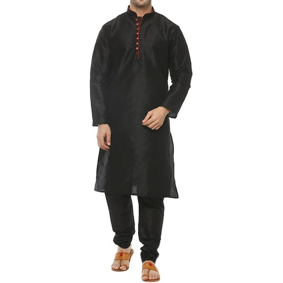 Royal Kurta Silk Blend Loop Button Kurta Pyjama Set for Men (42, Black-All Over)