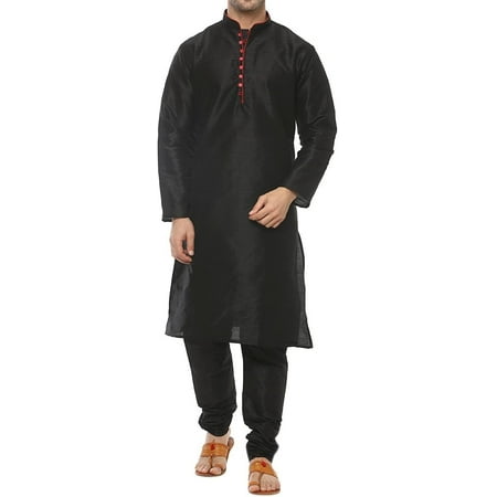 

Royal Kurta Silk Blend Loop Button Kurta Pyjama Set for Men (42 Black-All Over)