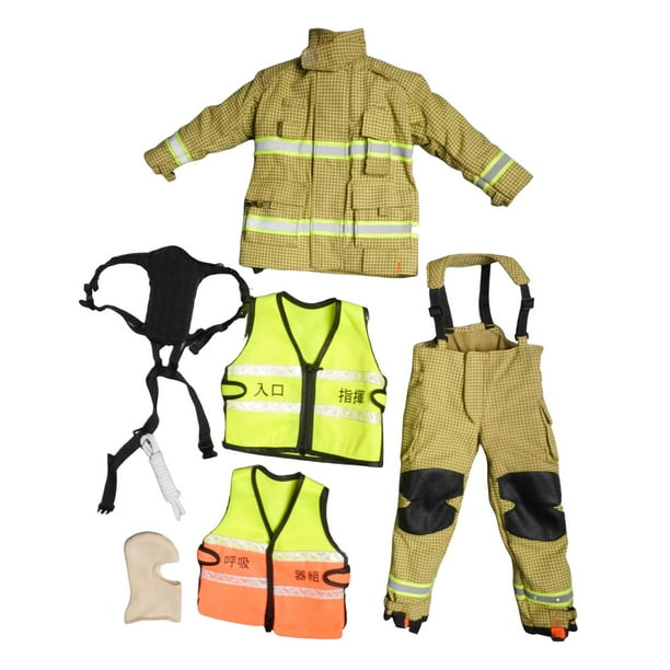 Traje de bombero modelo 1:6, disfraz de bombero realista, traje formal de bombero. Amarillo claro