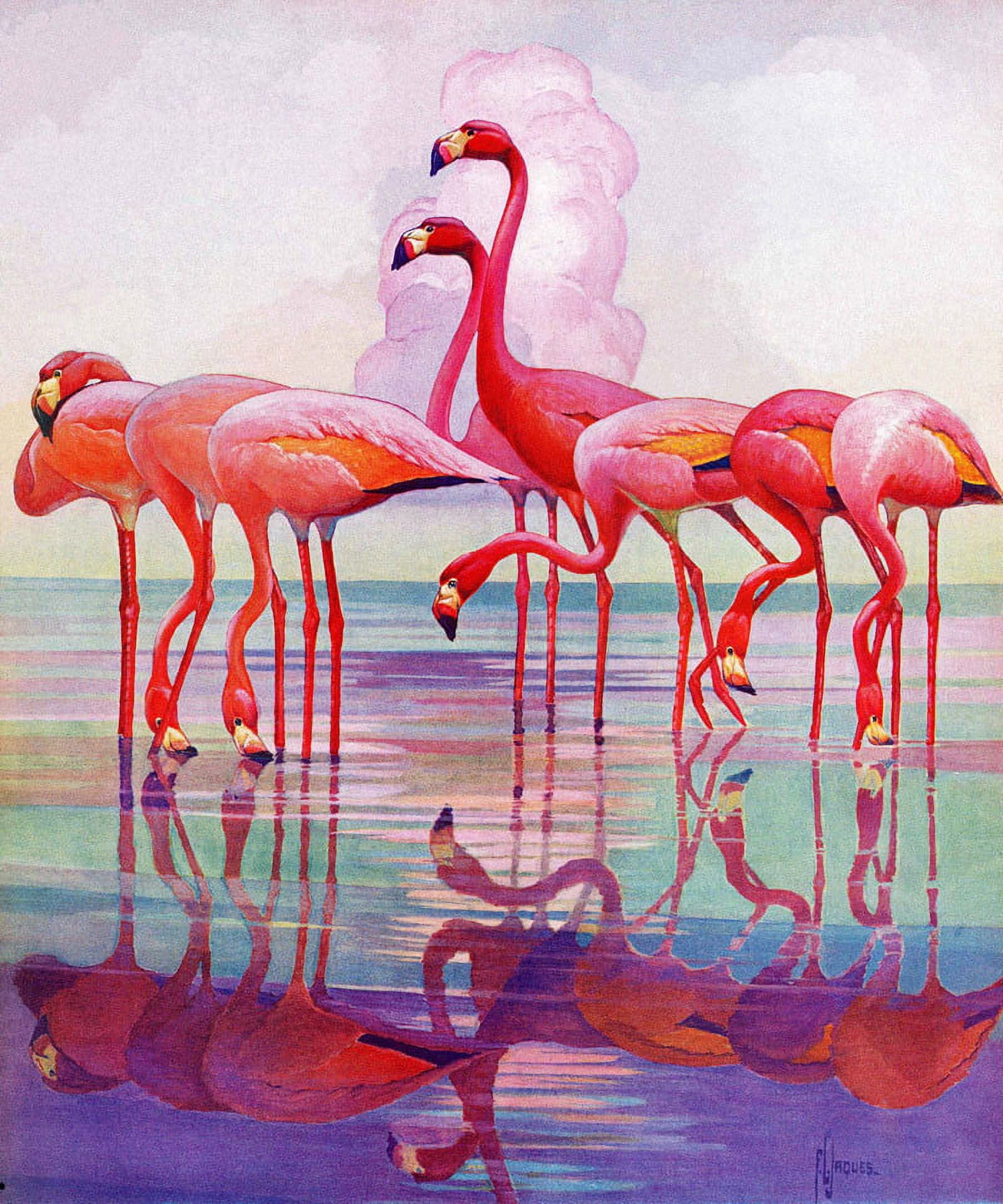 Marmont Hill Flamingos by Francis Lee Jaques Painting Print on Wrapped Canvas
