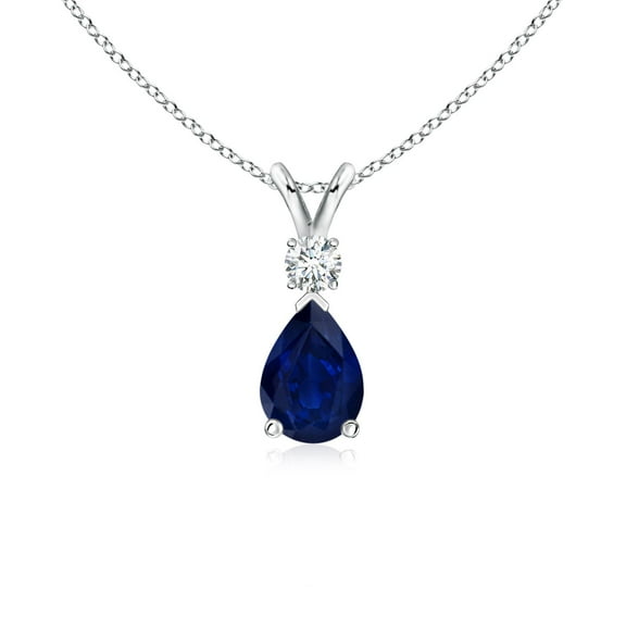 ANGARA Natural Blue Sapphire Teardrop Pendant with Diamond in 925 Sterling Silver for Women (Size-7x5mm) | September Birthstone, Anniversary, Jewelry Gift for Women | Natural Blue Sapphire Necklace