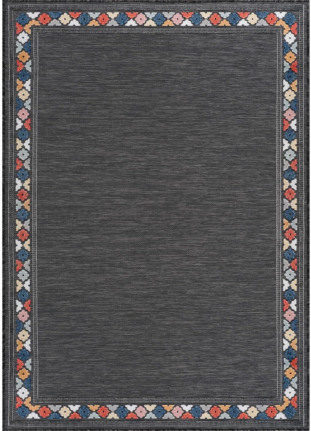 Beverly Rug Outdoor / Indoor Area Rugs Patio Porch Garden Carpet Bordered / Dark Gray 4x6