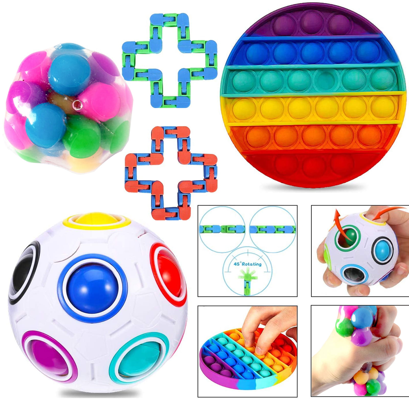 4Pack Figet Toys Anti Stress Set Adults Kids Simple Dimple Antistress Relief Toy 