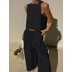thumbnail image 1 of Conjunto de dos piezas para mujer, Top corto holgado de color negro y liso, informal, pantalones de pierna ancha, trajes elegantes, 2024, 1 of 5
