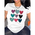 thumbnail image 1 of Women's Colorful Heart Print T-Shirt - Casual Round Neck Short Sleeve, Comfortable Polyester Blend Summer Top, Machine Washable, 1 of 6