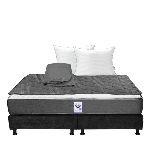 Colchón King Size Spring Air Aries + Box + Almohada Royal Twin + Protector Rogga