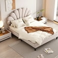 thumbnail image 3 of CoSoTower Full Size Upholstered Platform Bed with Flower Pattern Velvet Headboard, Beige, 3 of 9