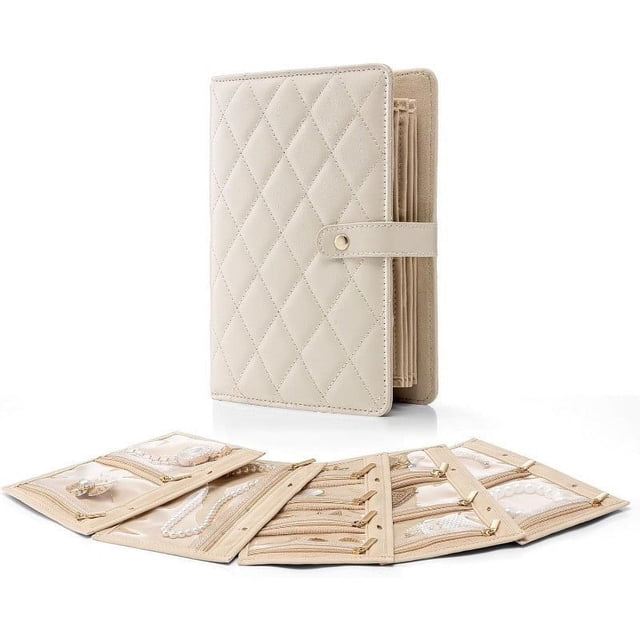 Leather Jewelry Storage Book,Portable Travel Jewelry Organizer Box,Foldable Velvet Jewelry Case,Transparent Zipper Pouches,Ring Binder System,Necklace Earring Storage Bag