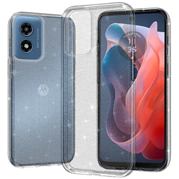 For Moto G Play 2024 Case Glitter Translucent Hybrid Phone Cover  Tempered Glass