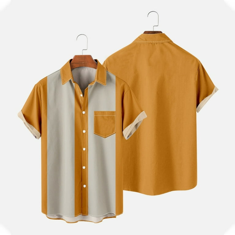 Dovford Vintage Bowling Shirts for Mens Casual Button Down Short Sleeve  Shirts Retro 50s Rockability Style Cuban Camp Shirt