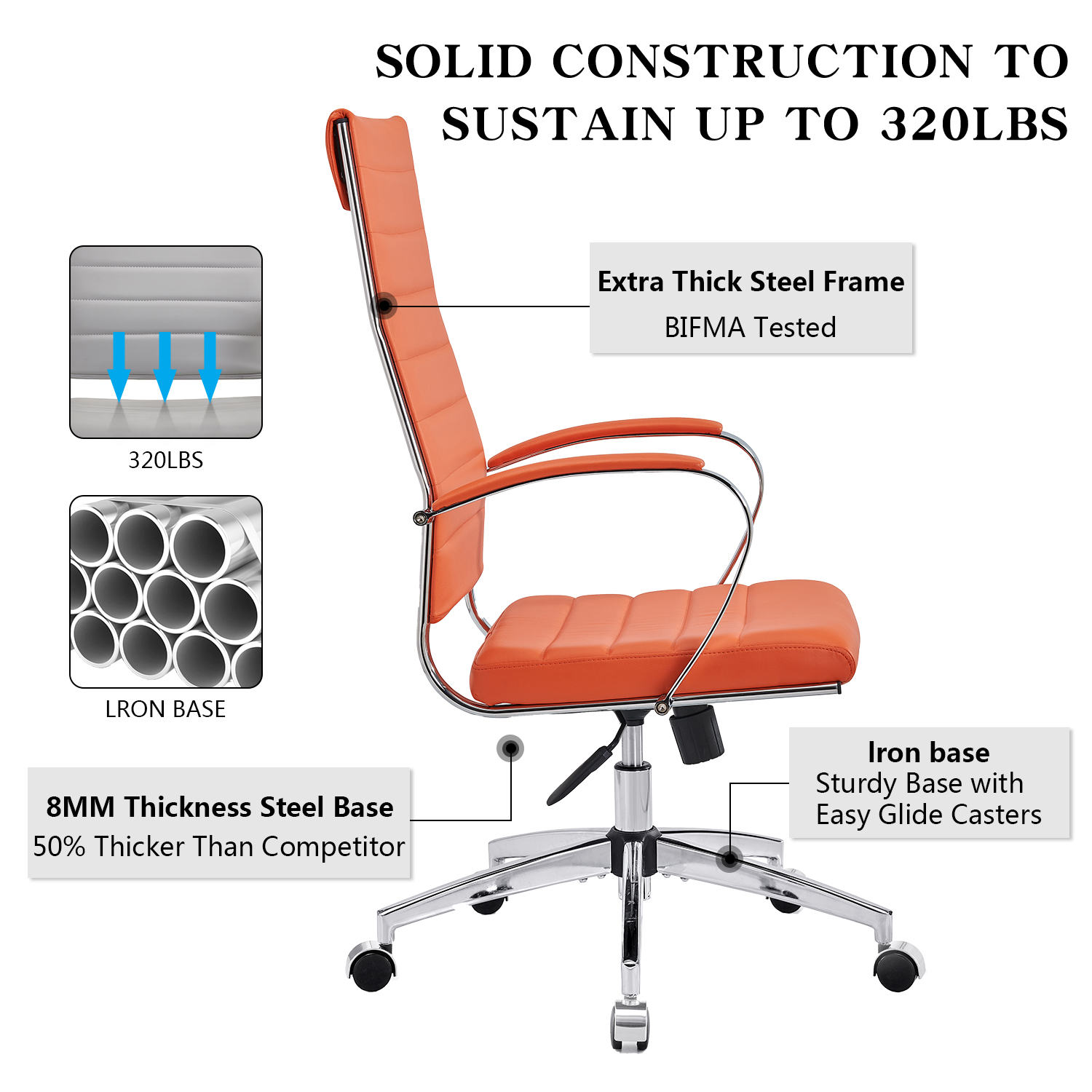 CAROCC High Back Executive Office Chair with Armrest Adjustable Swivel Chair in Durable Vegan Leather Modern Office Chair Ergonomic Desk Chair for Extra Back & Lumbar Support