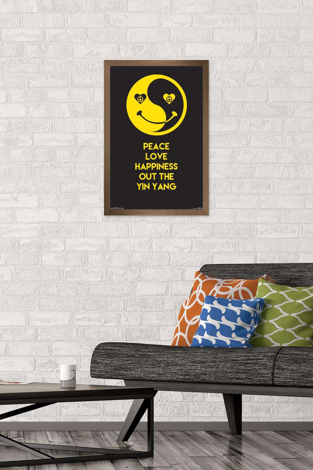 Peace Love Happy Wall Poster, 14.725" x 22.375", Framed
