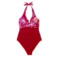 thumbnail image 4 of VISALY Women's One Piece Swimsuit Tummy Control Halter Tankini Bathing Suits V Neck Slimming 1 Piece Swimwear Halter Swimsuit Tummy Control Ruched Front Twist Bathing Suit for Beach Pool Red M, 4 of 5