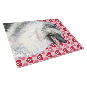 Keeshond Hearts Love and Valentines Day Portrait Glass Cutting Board Large