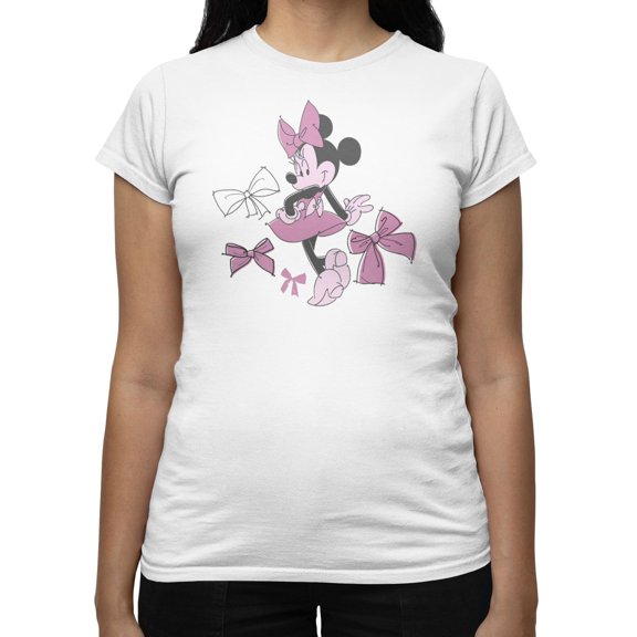 Disney Minnie Mouse Women's Bows Of Fashion Sketch T-Shirt (Bright White, S-XXL)