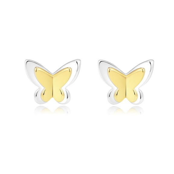 3D Butterfly Stud Earrings – Elegant Silver and Gold Design (SS027)