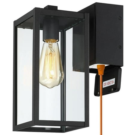 

Trevot 1-Light 12 in. Black Outdoor Wall Lantern Sconce with Built-In GFCI Outlets