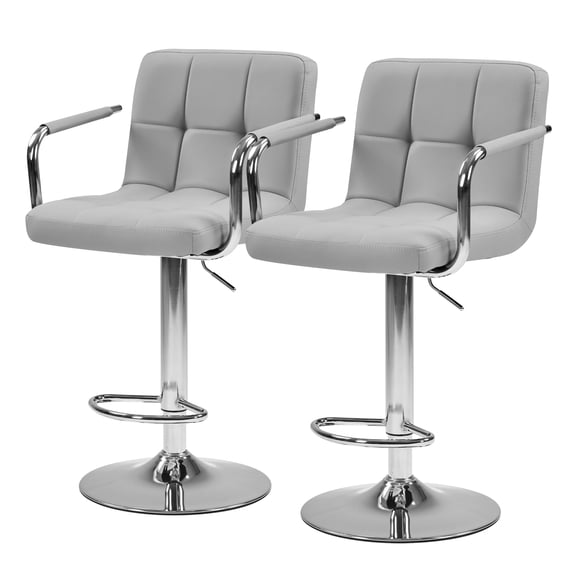 CONCETTA Set Of 2 Swivel Bar Stools With Armrests, Made of Adjustable Pu Leather with Back & Footrest,Gray