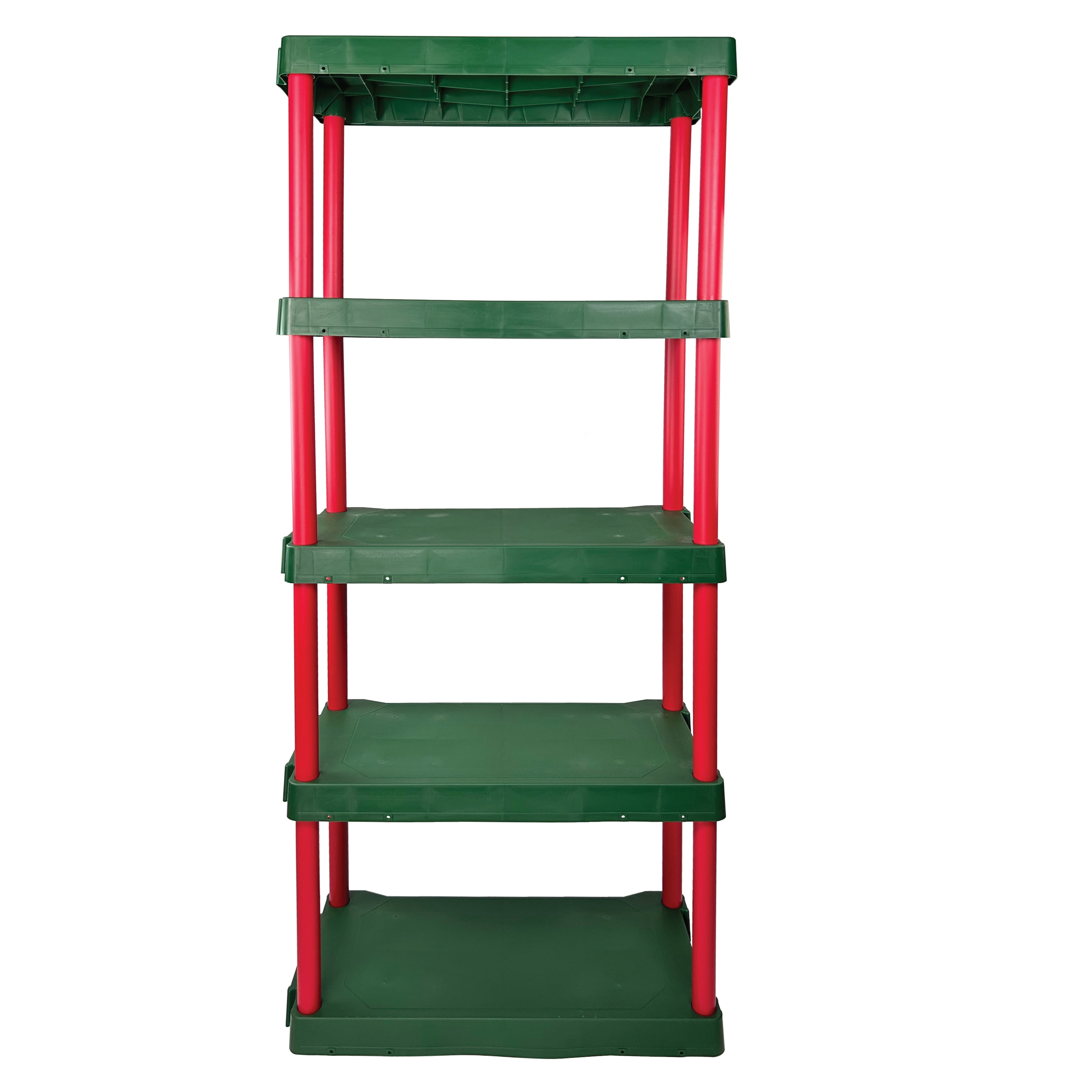 (2 pack) Santa's Little Shelves 13.88"D x 30"W x 68.8"H 5-Shelf Plastic Garage Storage Shelves, Red and Green, Adult