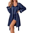 thumbnail image 1 of Women's 3pcs Satin Pajamas Set Cami Top and Shorts Sleepwear PJs Set with Robe,Navy Blue, 1 of 5