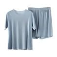 thumbnail image 4 of Mens Matching Pajama Set 2 Piece Short Sleeve Shirt Lounge Pants Soft Breathable Sleepwear Perfect Matching Loungewear for Summer Nights Blue L, 4 of 6