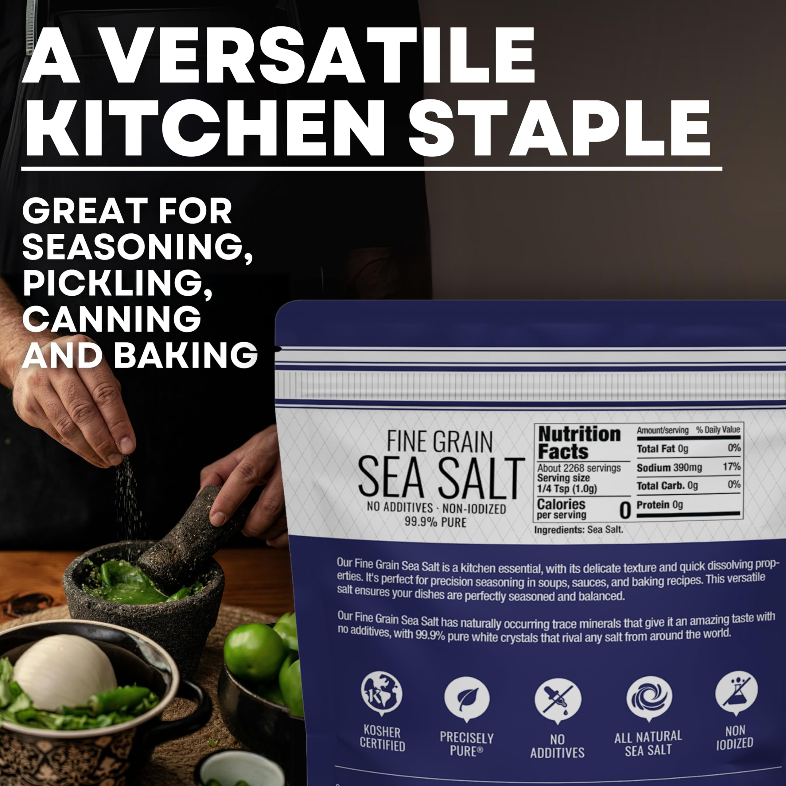 Fine Grain Sea Salt from Baja California, Replacement for Table Salt, Non-Iodized, All-Natural, No Additives, 5 lb Bag