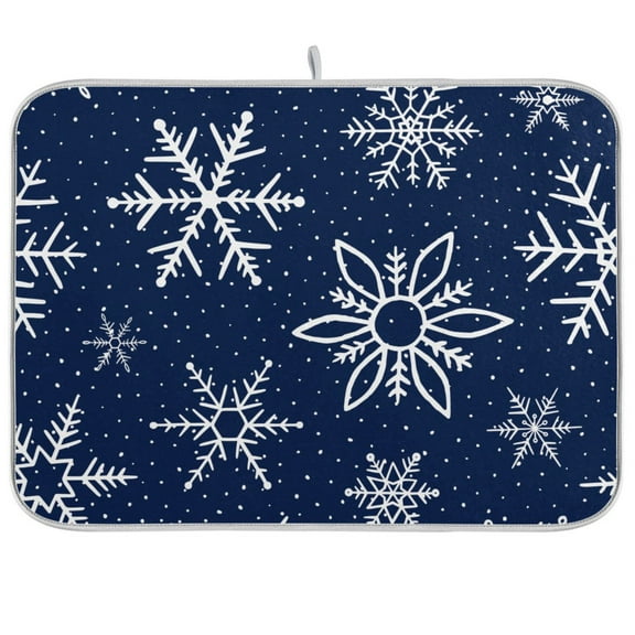 Snowflakes on Blue Christmas Dish Drying Mat Microfiber Kitchen Mats Large Counter Absorbent Dish Pad Drainer Rack 18"x24"
