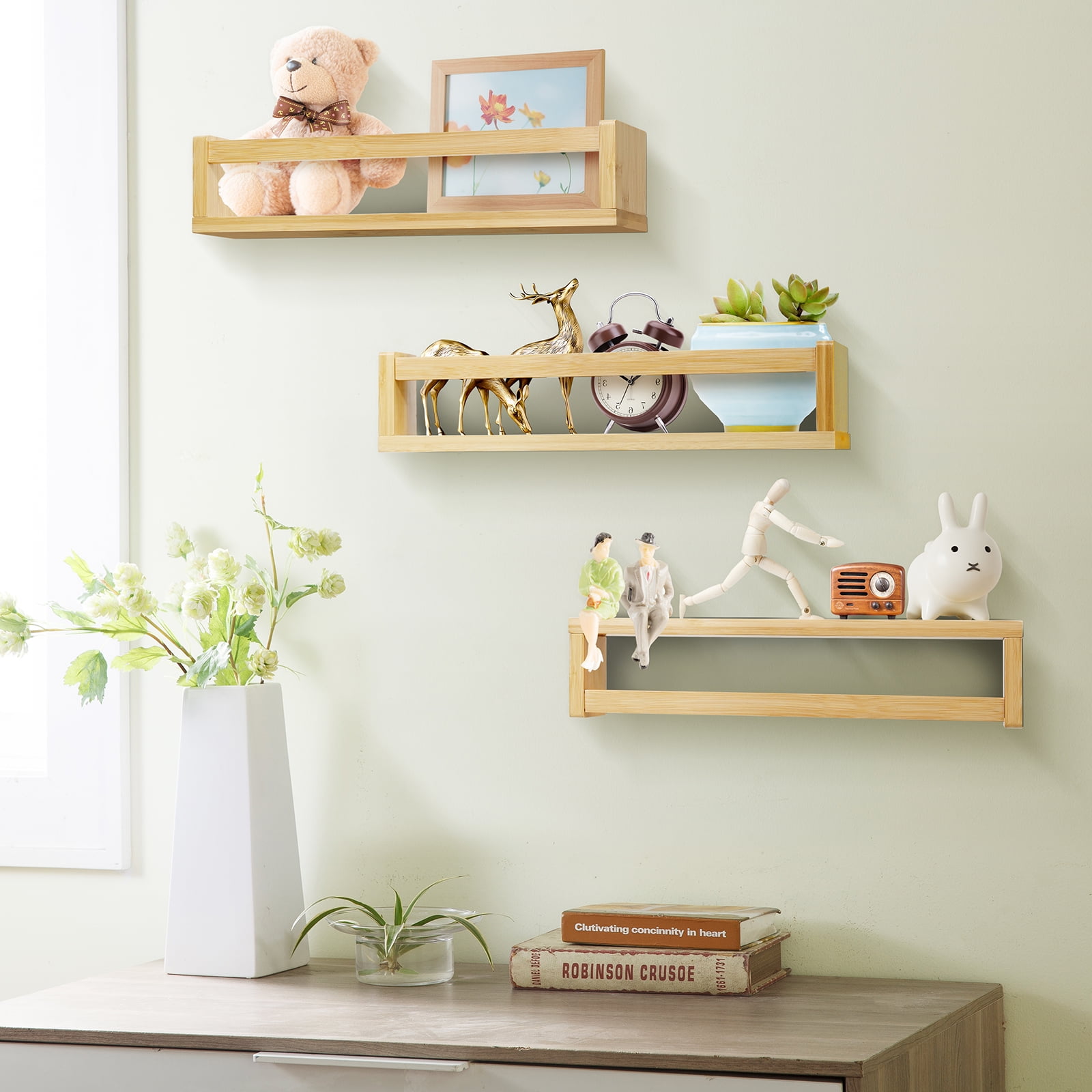 Ollieroo 10” x 35” 4-Tier Bamboo Floating Shelves Kids Room Decor
