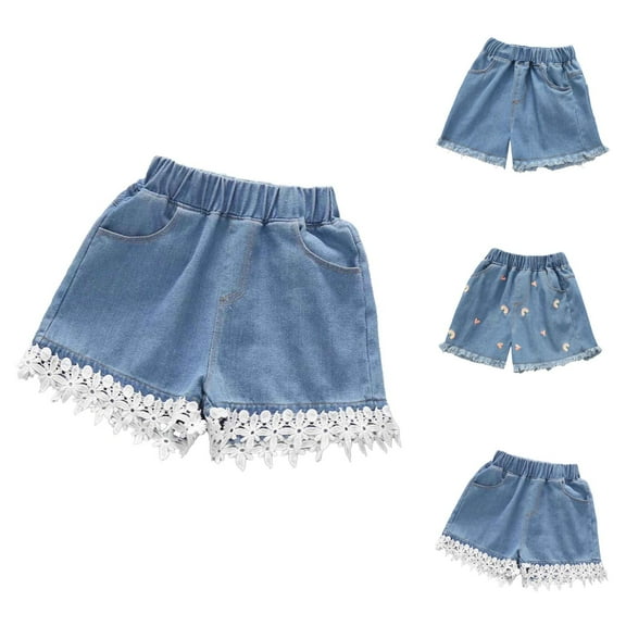 Girls Jean Shorts Teen Girl Shorts Girls Denim Shorts Toddler Casual Summer High Waisted Embroidered Jeans Short with Pockets for Holiday