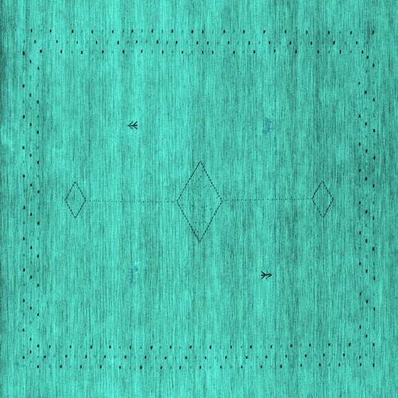 Ahgly Company Machine Washable Indoor Square Abstract Turquoise Blue Contemporary Area Rugs, 5' Square