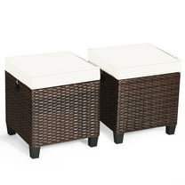 Patiojoy 2 Piece Outdoor Patio Rattan Ottoman Cushioned Wicker Stools