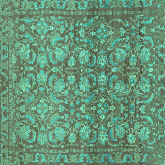 Ahgly Company Indoor Square Abstract Turquoise Blue Modern Area Rugs, 4' Square