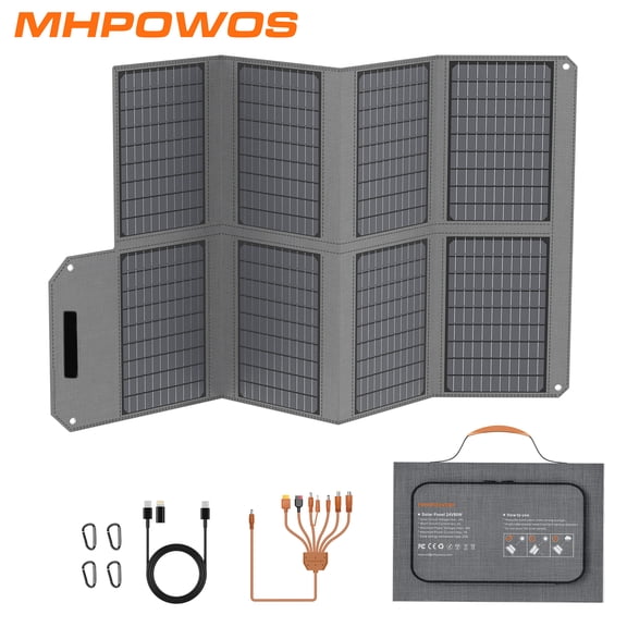 MHPOWOS 80 Watt Foldable Solar Panel, Portable Solar Charger with USB A USB C and DC Output for RV Camping Powerstation Phones Ipad