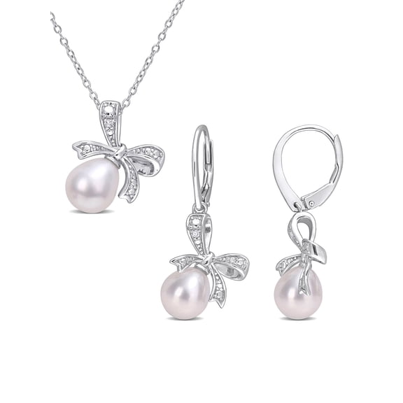 Everly Women's Cultured Pearl and Diamond Sterling Silver Jewelry Set